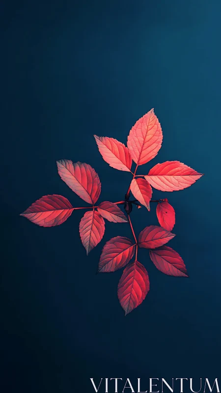 Red compound leaves float against deep blue negative space