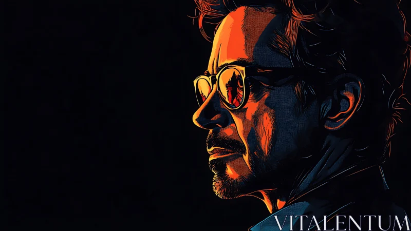 Profile portrait of man with glasses in contrasted light.