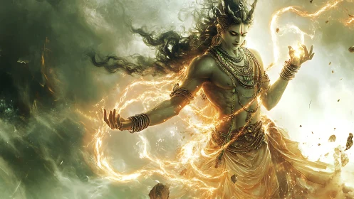 Divine warrior commands swirling golden elemental energy.