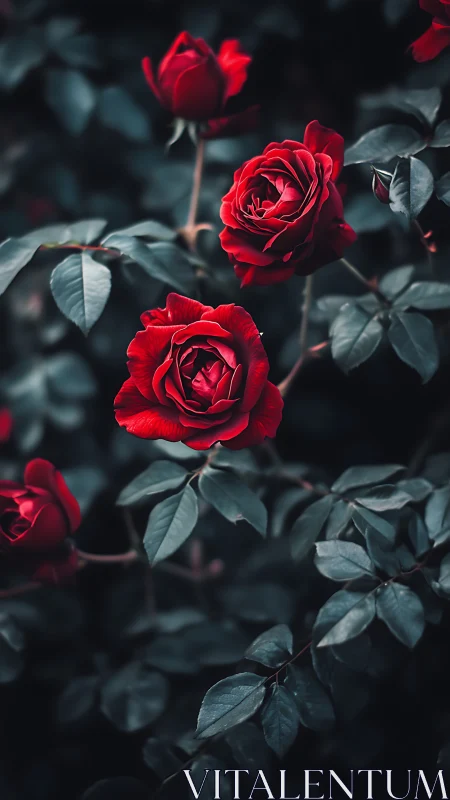 Crimson Roses Whisper Secrets in Shadow.