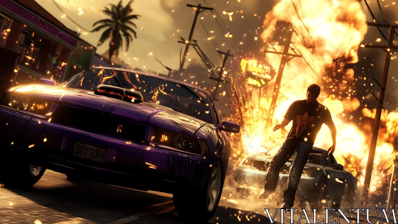 Urban Chase Through Inferno: Intense Action Scene with Explosions