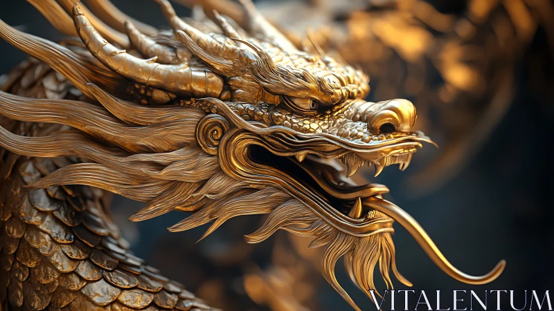 Golden dragon sculpture glows with fierce mythic presence
