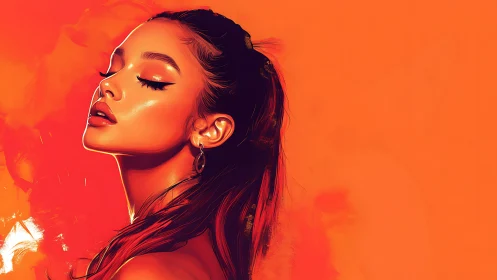 Sunlit siren in molten orange glow, lost in quiet bliss.