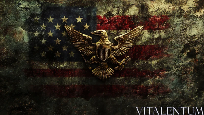 American eagle emblem dominates weathered United States flag