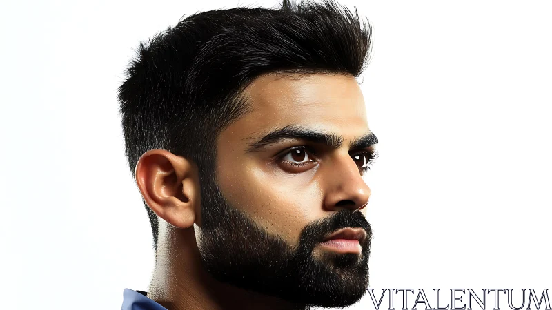 Side profile portrait of bearded man on white background.