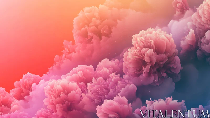 Dream-bloomed peony clouds drifting through neon sunrise.