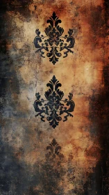 Ornate damask motifs emerge over distressed rusted wall