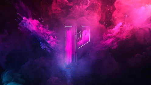 Neon vapor typography emblem in magenta spectral plumes.