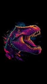 Neon chromatic T. rex head profile with dynamic paint streaks