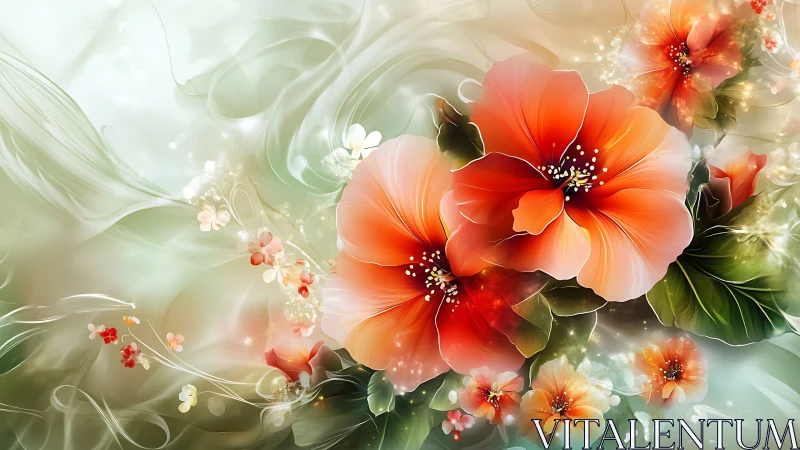 Digital Flowers with Glowing Light Effects and Soft Gradient.