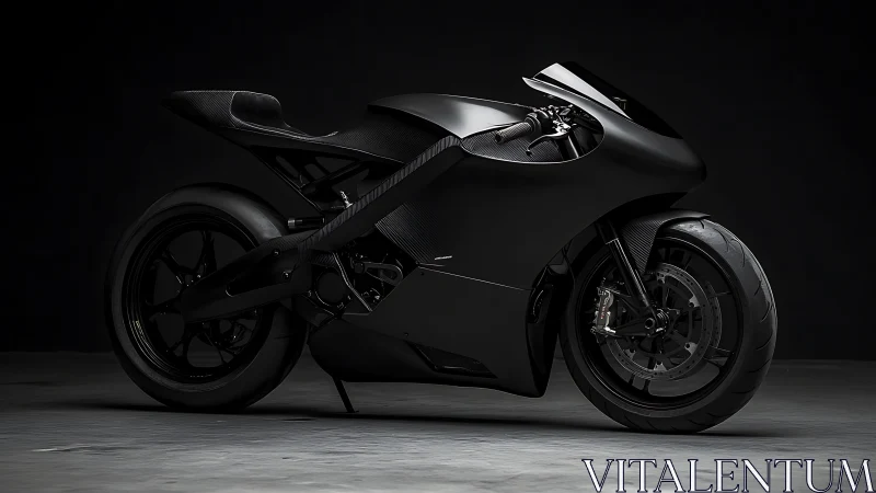 Monolithic matte-black superbike in low-key studio lighting.
