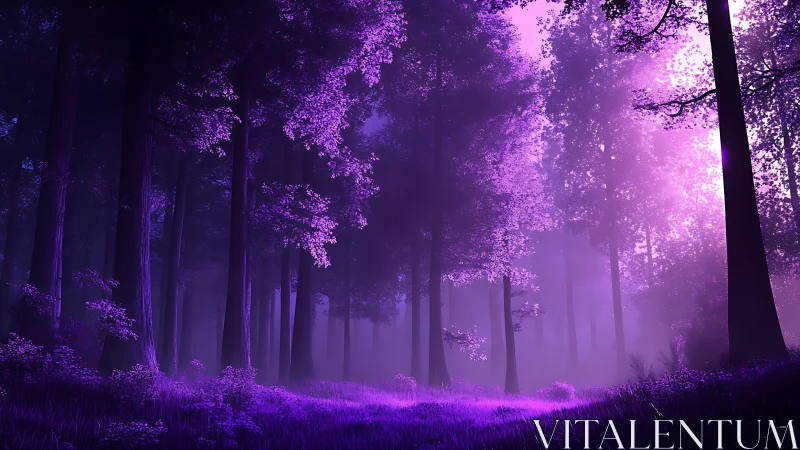 Mystical Purple Forest Illuminated by Ethereal Light.