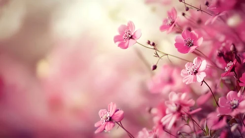 Pink cosmos flowers with selective focus depth of field.