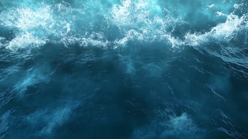 High-energy turquoise ocean surface with foamy breaking waves