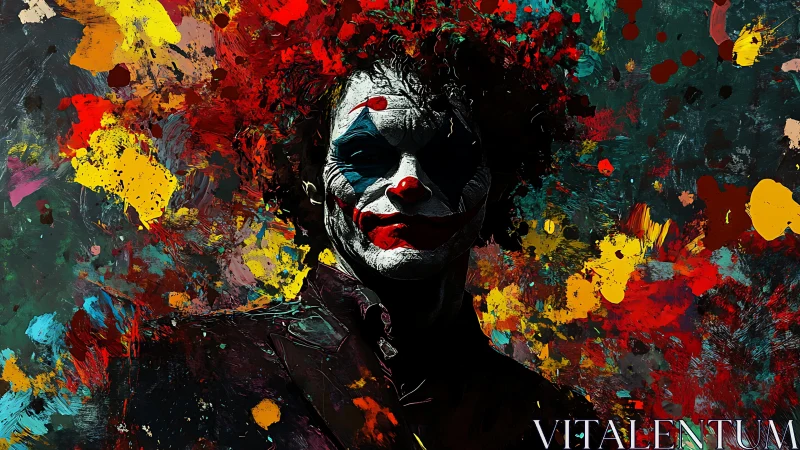 Color-splashed clown portrait alive with bold emotion.