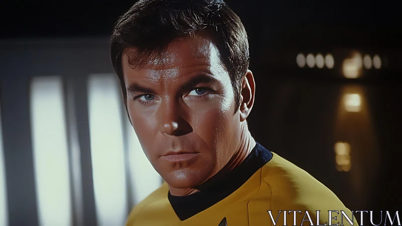 Steady starship officer gazing ahead with calm focus.