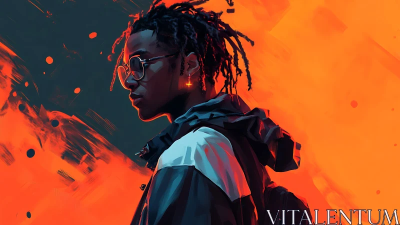 Neon ember drifter in streetwear glow against painted fire.