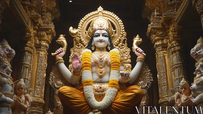 Central Hindu deity statue sits within ornate golden shrine