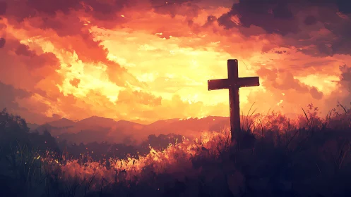 Cross-shaped silhouette drinks in a blazing farewell sky