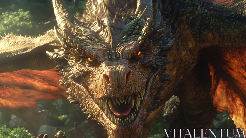 Ember-fanged forest dragon lunges with molten gold glare.