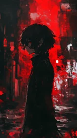 Nocturnal vector silhouette in saturated red urban field.