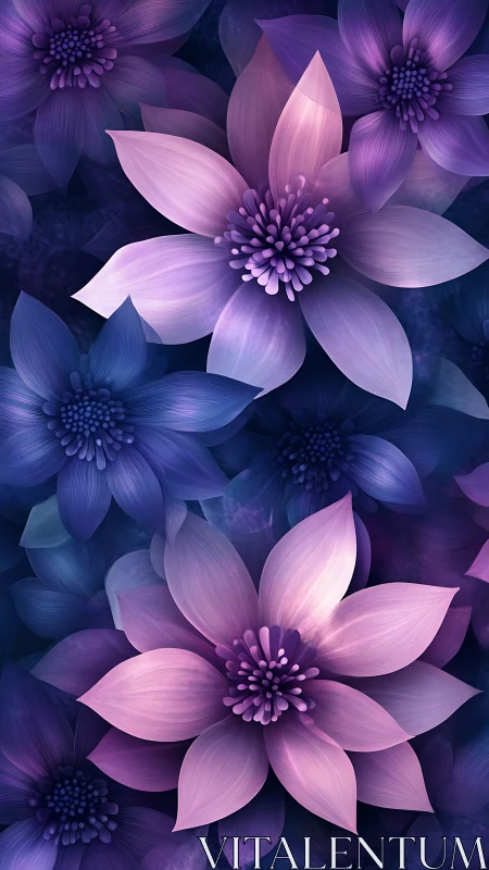 Digital Floral Composition: Luminous Blooms in Purple Gradation.
