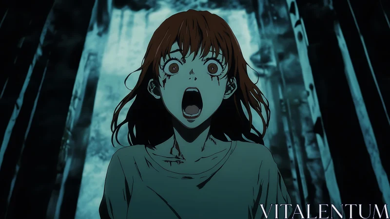 Midnight alley terror freezes a bleeding girl mid scream