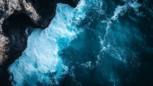 Ocean&rsquo;s edge where waves carve bright paths in stone.