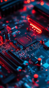 Bicolor illuminated motherboard with exposed CPU socket focus.