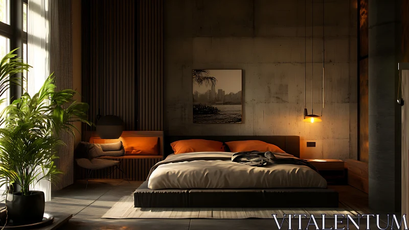 Golden hour bedroom where city calm meets soft comfort.