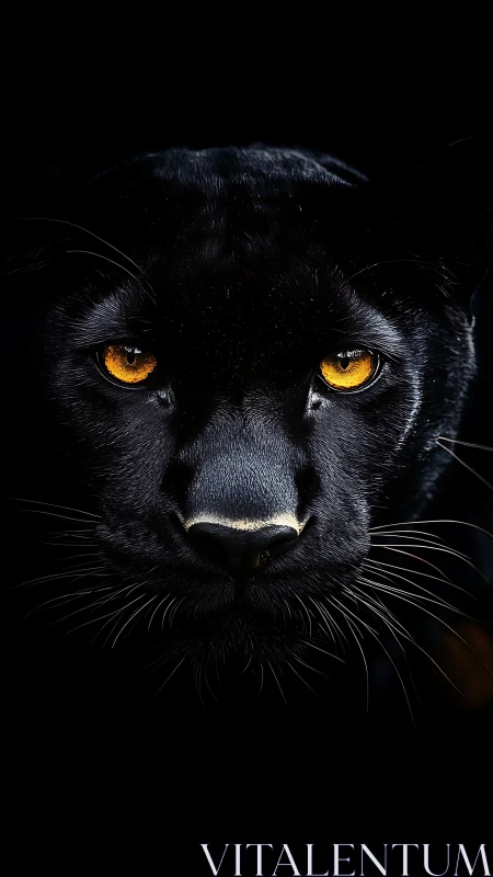 Black Panther Front Face Portrait with Amber Eyes
