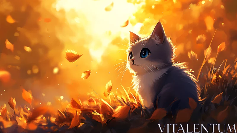 Feline Portrait in Autumnal Backlit Landscape with Particulate Atmospheric Effects