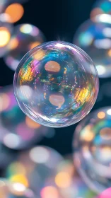 Prismatic soap bubble drifts through neon-tinted dreamlight.