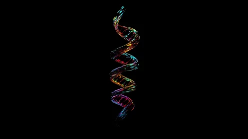 Multicolored helix structure on uniform black background.