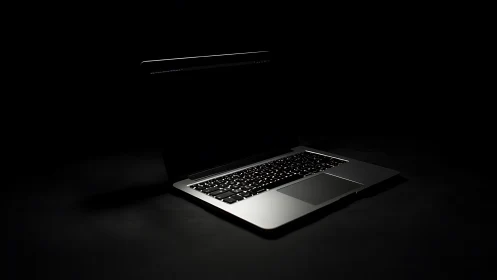 Sleek laptop keyboard emerging from dramatic low light.