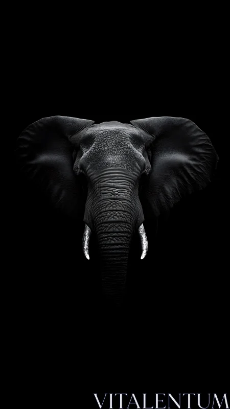 High-contrast frontal elephant portrait on black background