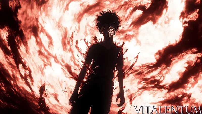 Anime inferno silhouette with dynamic backlit composition.