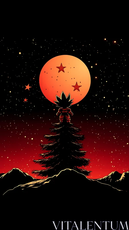 Celestial warrior silhouette beneath oversized dragon orb.