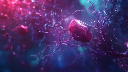 Vivid Neural Network Cells in Abstract Sci-Fi Digital Art Style.