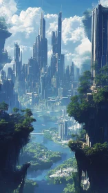 Vertical river valley megacity with tiered forested terraces.