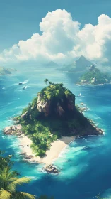 Volcanic Island Formation with Coastal Vegetation.