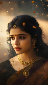 Softly lit portrait honors traditional Indian elegance