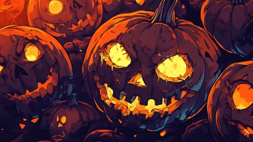 Grinning jack-o&rsquo;-lantern horde crackles with molten mischief