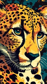 Vector close-up portrait of leopard head in bold flat colors