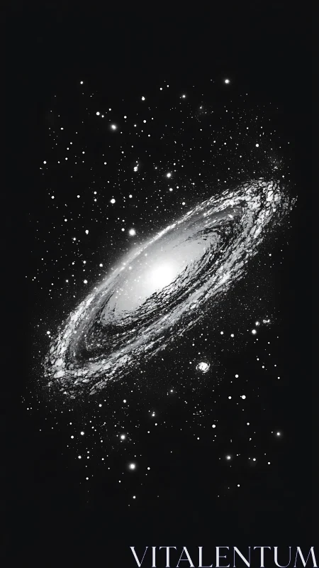 Spiral galaxy glows in monochrome deep space field