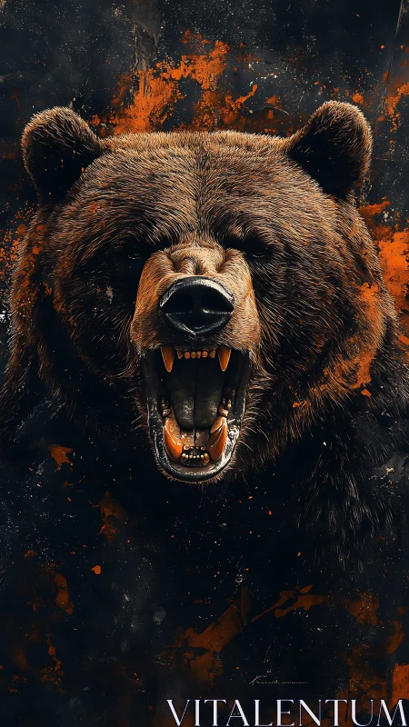 Digital painting of roaring bear with splatter backdrop.