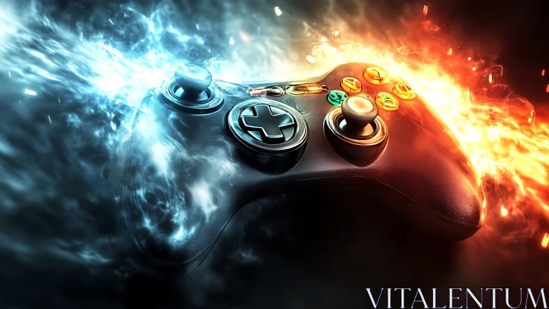 Electric gaming controller glows between fire and ice energy
