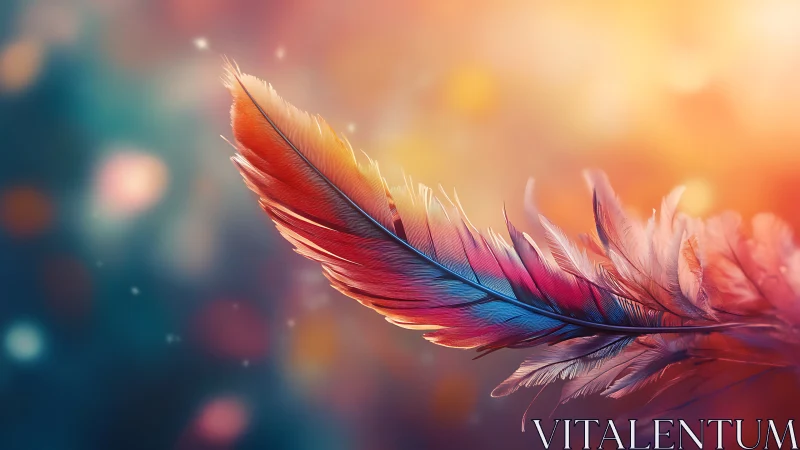 Digital painting of iridescent feather on luminous bokeh field.