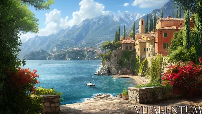 Sunlit cliffside village cradling a turquoise dream cove.