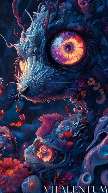 Bioluminescent fractal felines in hyper-detailed neon bloom.